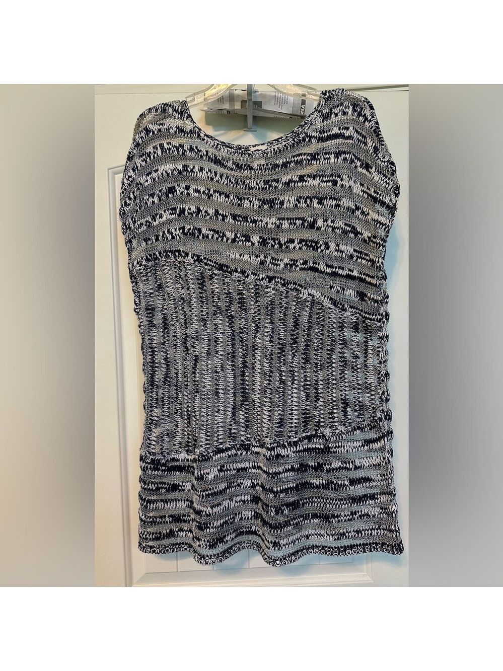 Chicos Mixed Stripe Mallory Pullover Sweater Byzantine Blue & Silver Threads XL